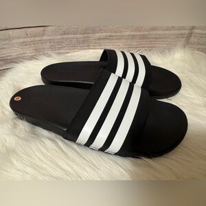 Adidas Black and White Striped Slides Size 7